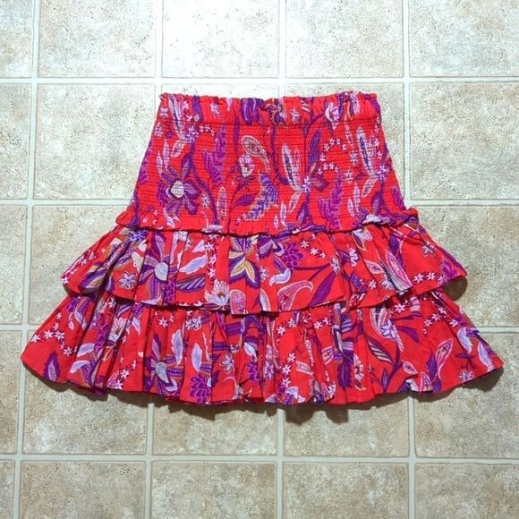 SUNDRY- REDFLORAL TIEREDSKIRT CHERRY sz 1/S - Picture 2 of 8